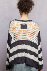 Trendsi POL Color-Blocked Stripe Pattern Knit Top with Twisted Weave -