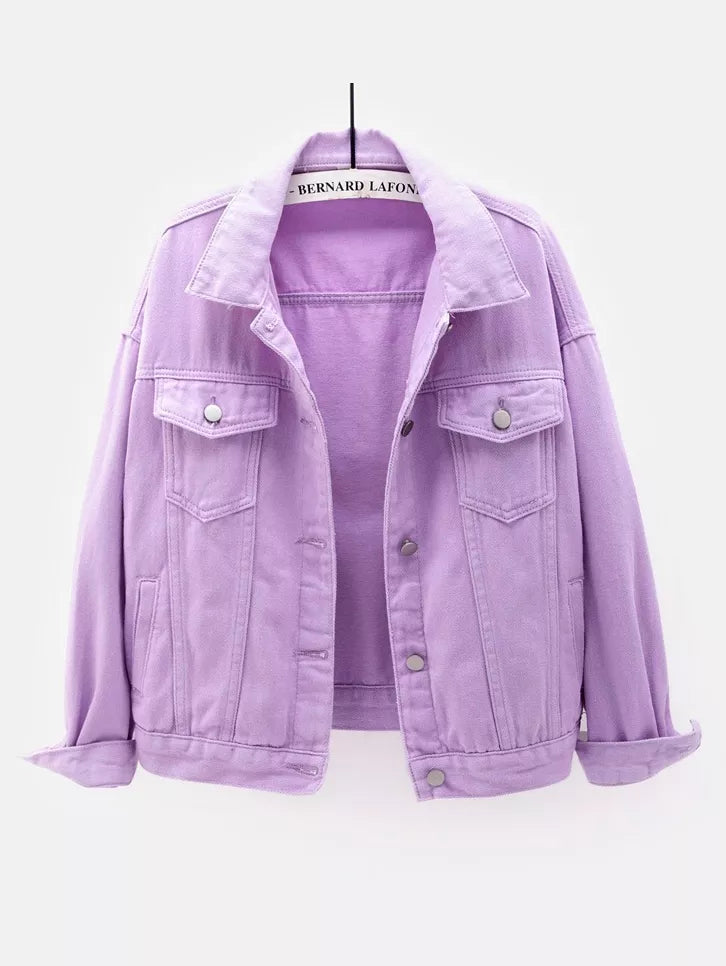 Button-Down Classic Cropped Denim Jacket — garment front