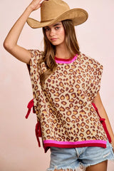Trendsi BiBi Leopard Pattern Side Tied Sweater Vest Top -