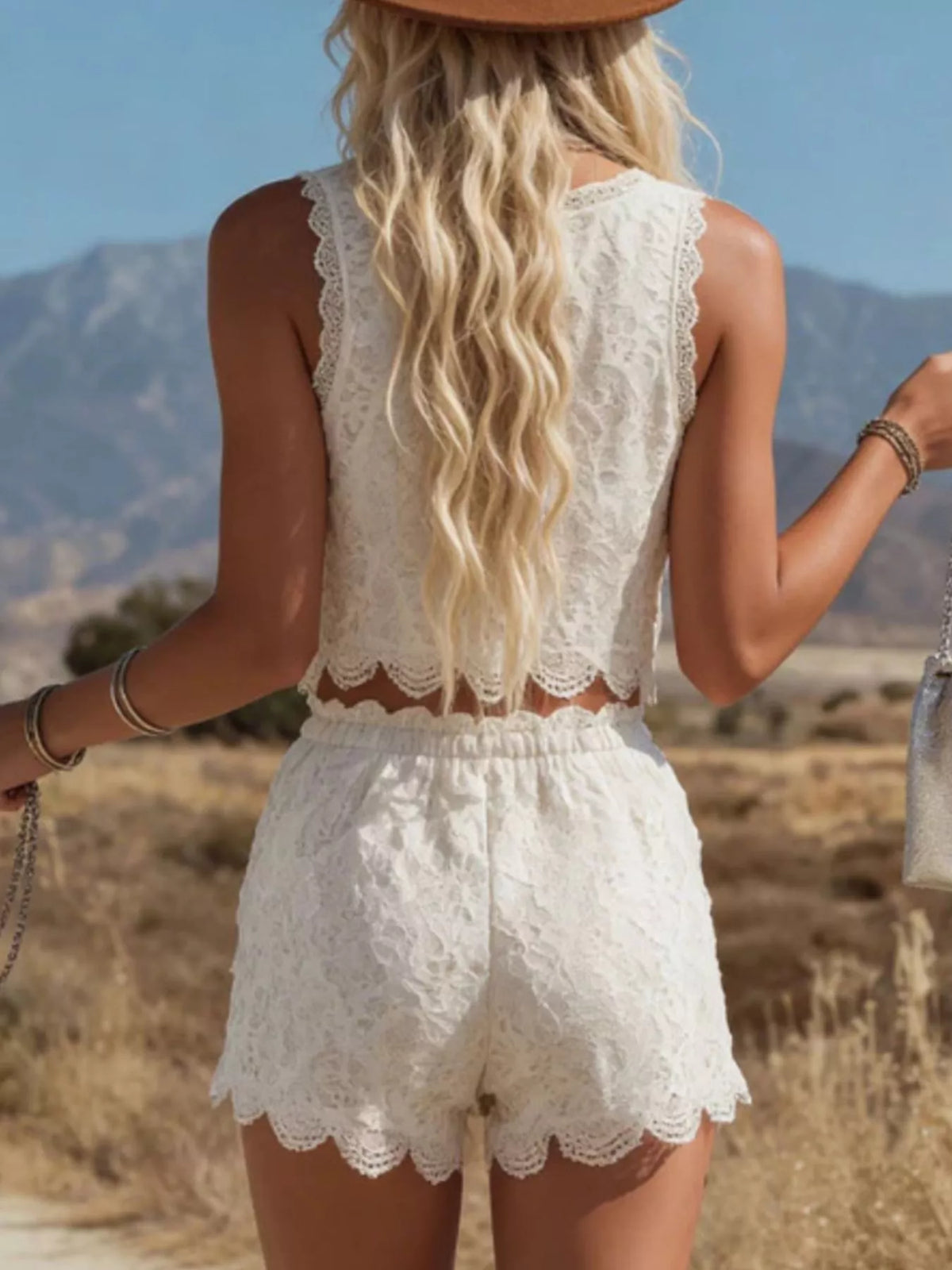 Lace crop cami and shorts two-piece set