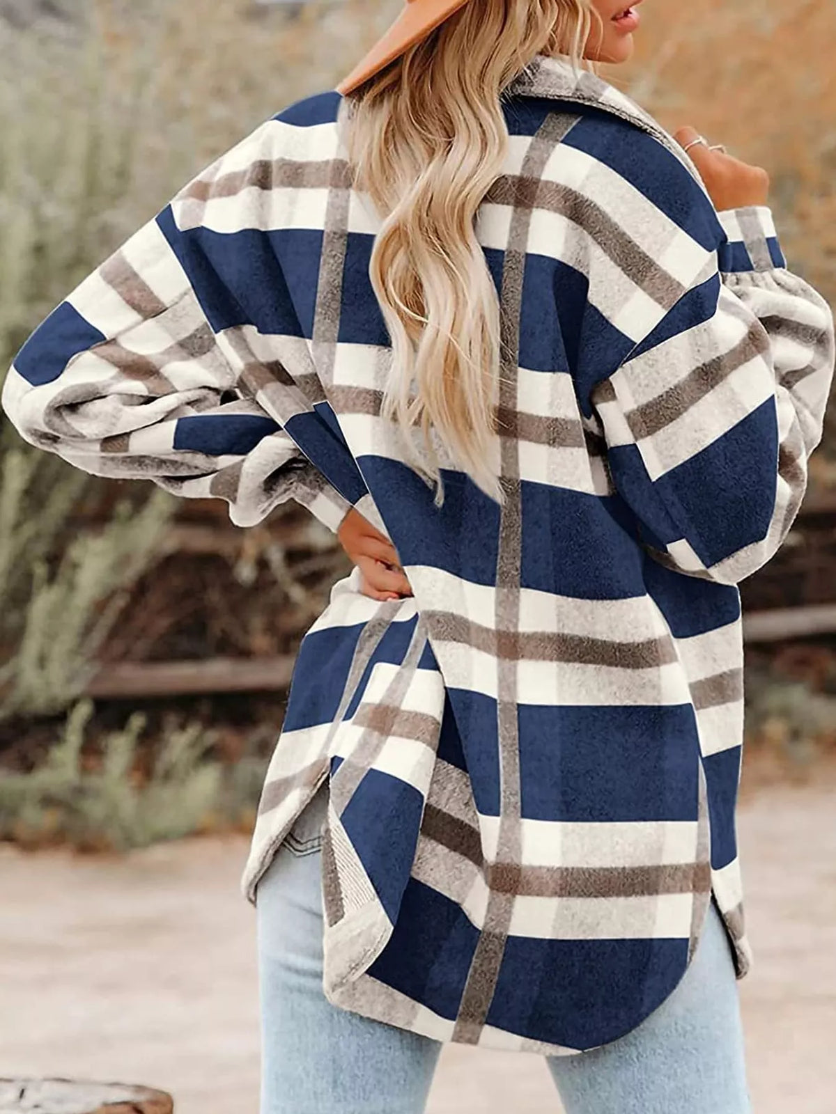 Collared long sleeve jacket, back view