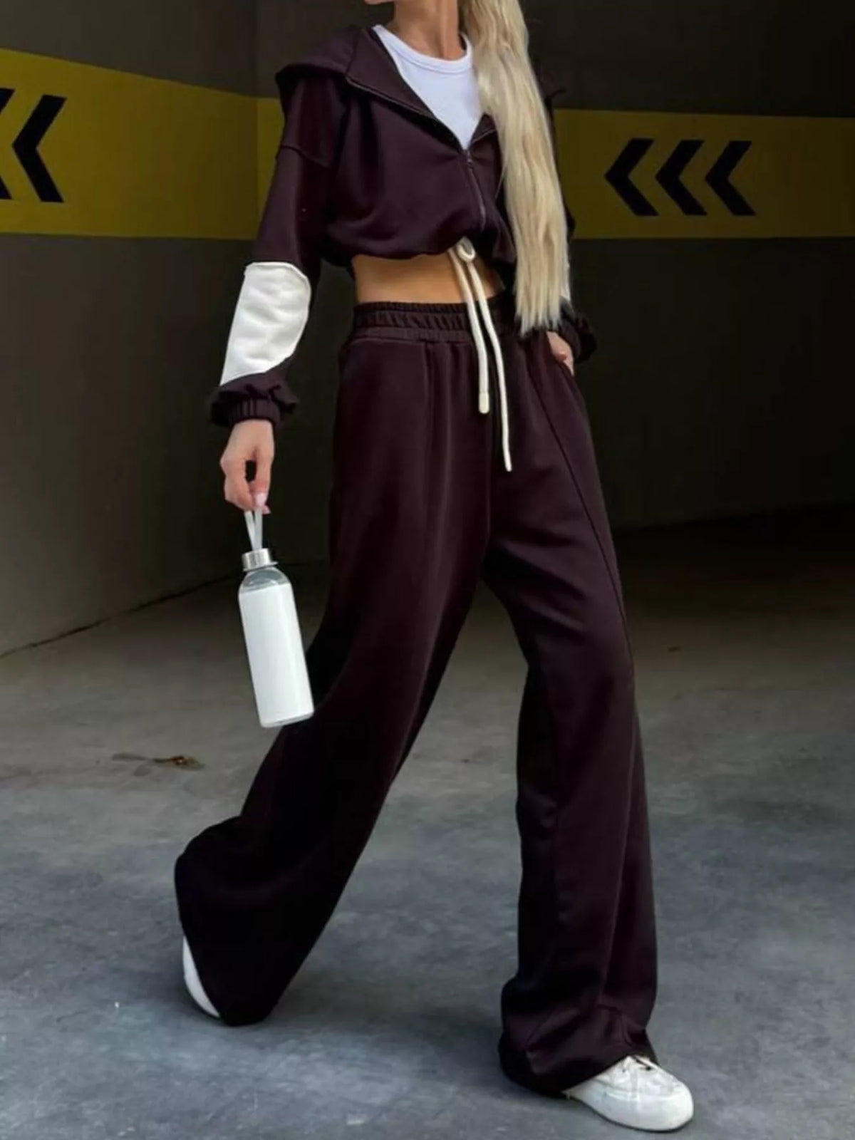 Trendsi Zip Up Hoodie and Wide-Leg Pants Set -
