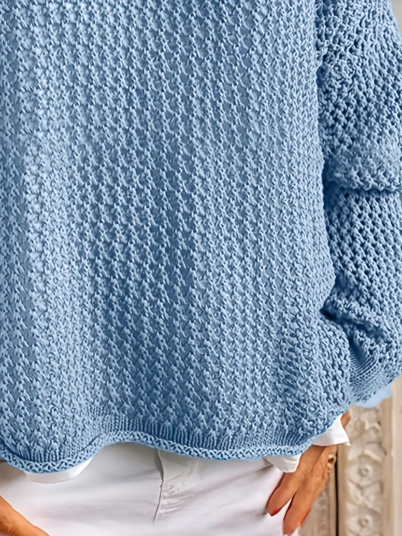Trendsi Openwork Long Sleeve Hooded Knit Cover Up -