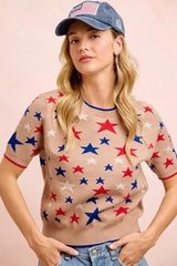 Trendsi BiBi 4th Of July Multi Star Patterned Cozy Knit Top -