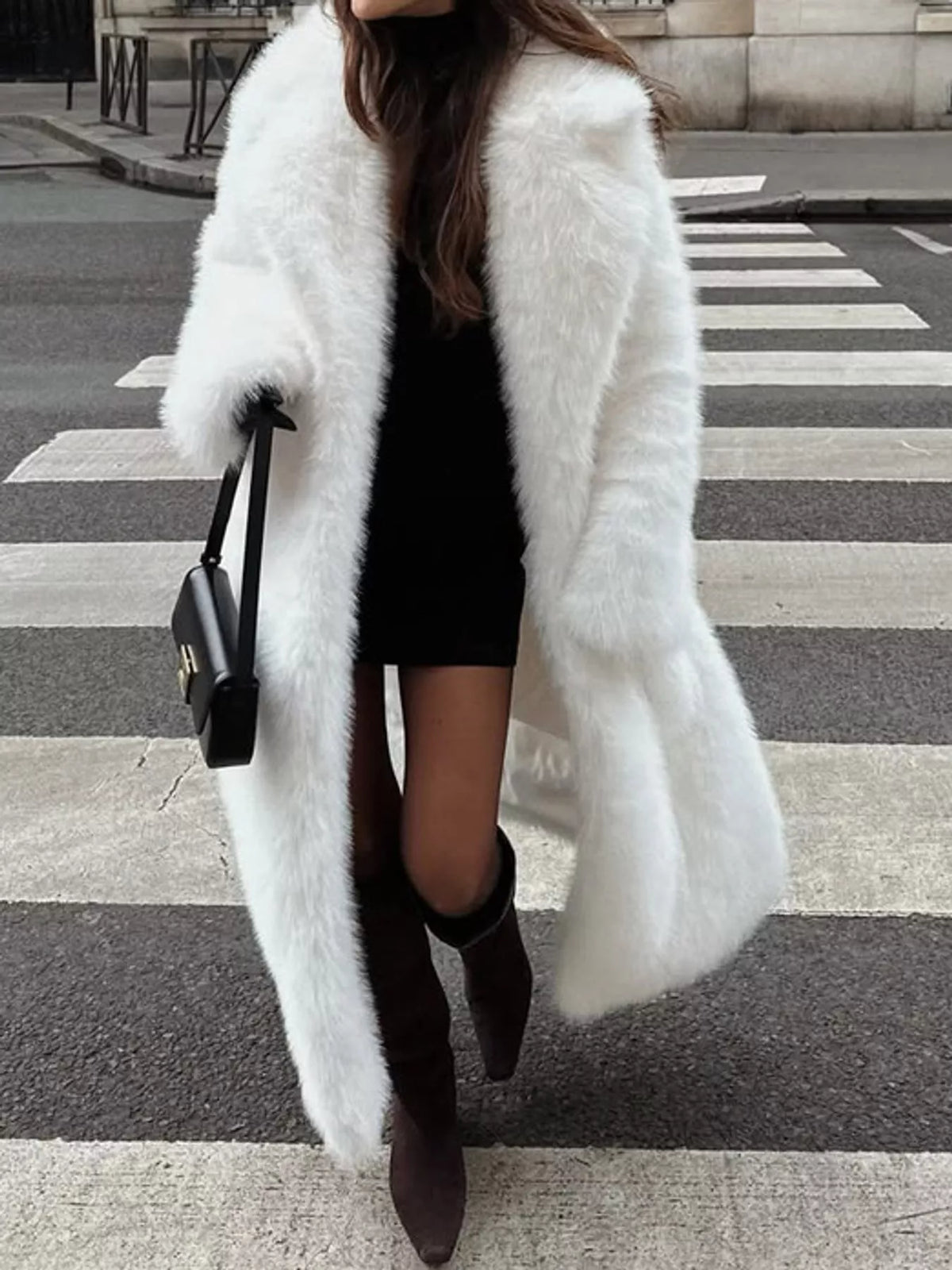 Faux Fur Open Front Longline Coat in white