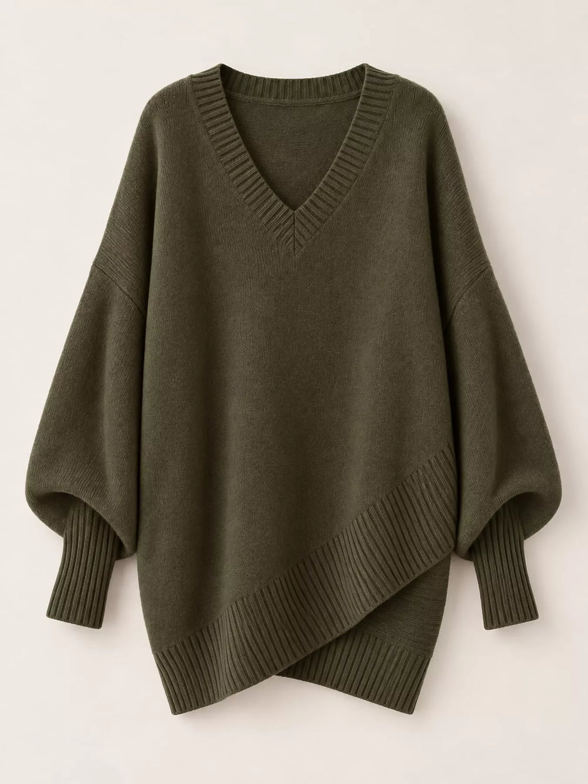 Batwing sweater, olive flat lay
