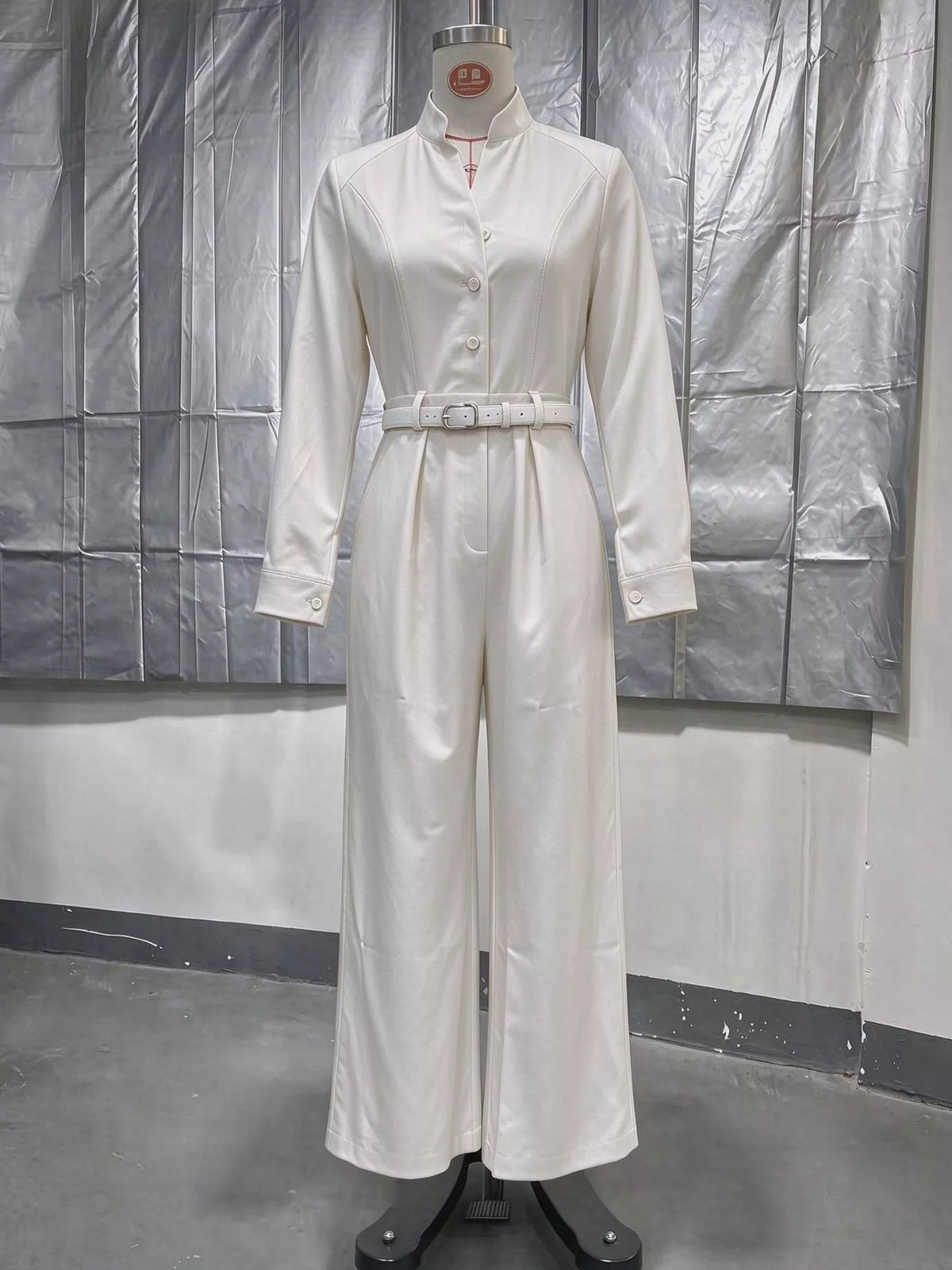 Button Front Wide-Leg Jumpsuit — garment front