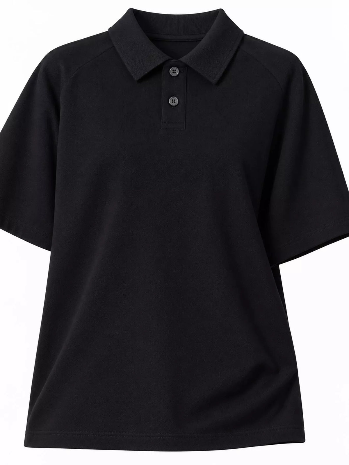 Black short sleeve polo t-shirt, back view