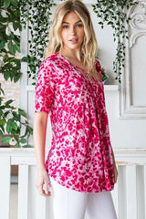 Trendsi Heimish Full Size Short Sleeve Crisscross Animal Babydoll Top Plus Size - Shirts