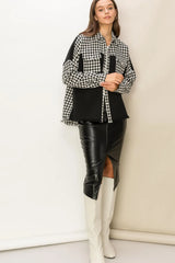 Trendsi HYFVE Houndstooth Contrast Raw Hem Jacket -