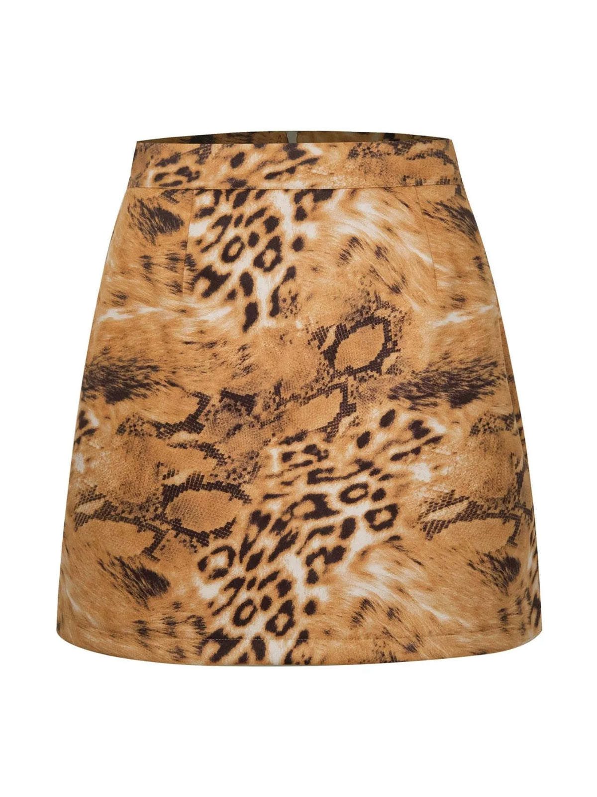 Zip-up mini skirt, mixed animal-print flat front
