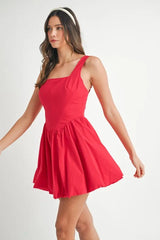 Trendsi MABLE Poplin Square Neckline Bubble Mini Dress -