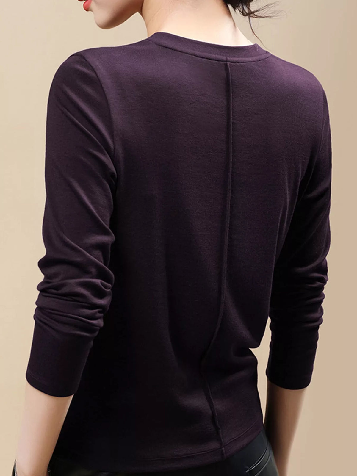 Grape Purple solid long-sleeve crew neck t-shirt, back view
