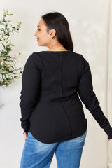 Trendsi Culture Code Full Size Ribbed Round Neck Long Sleeve Top - Shirts