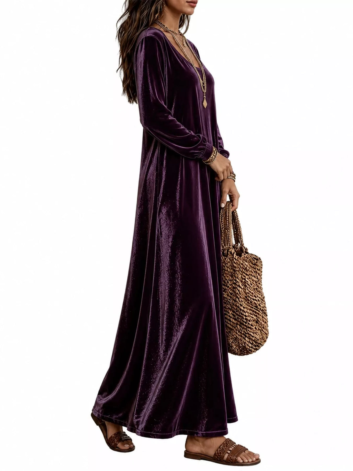 Velvet maxi dress, purple side