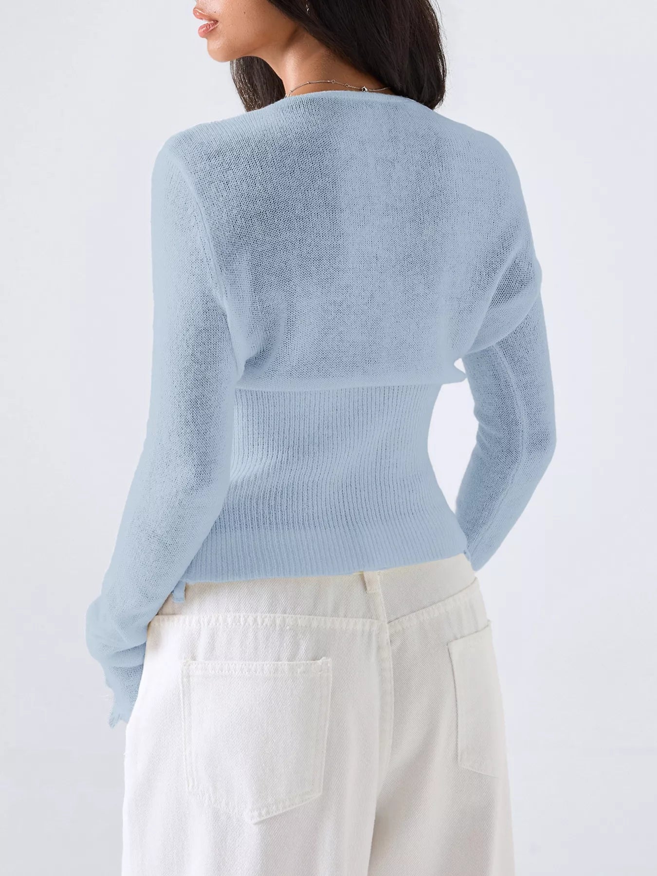 Trendsi Lace-Trimmed V-Neck Button-Down Cardigan -