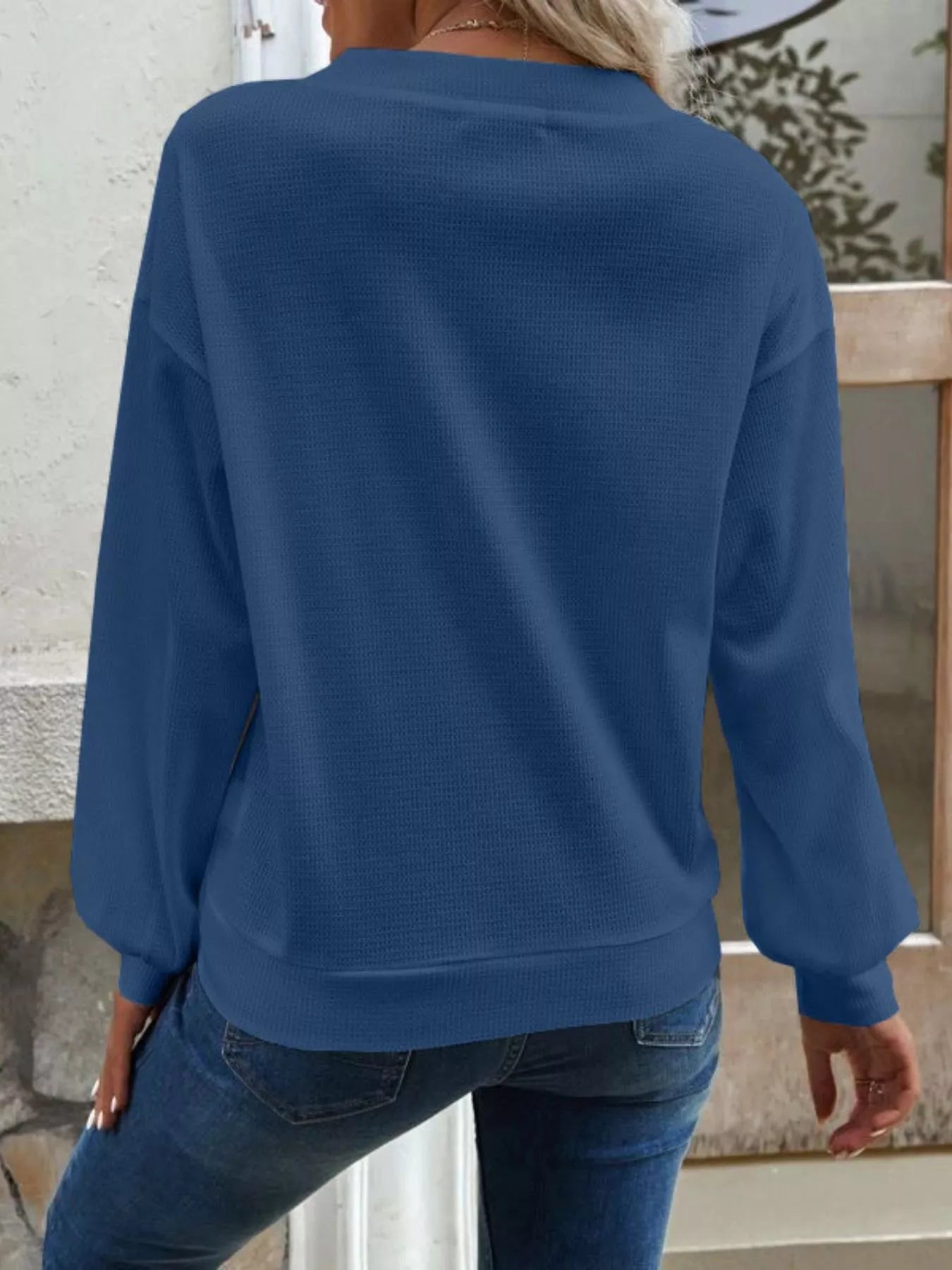 Trendsi Casual V-Neck Waffle Long Sleeve Top -