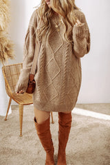 Trendsi Cable-Knit Round Neck Sweater Dress -