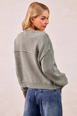 Trendsi BiBi Washed Sweater V Neck Cardigan -