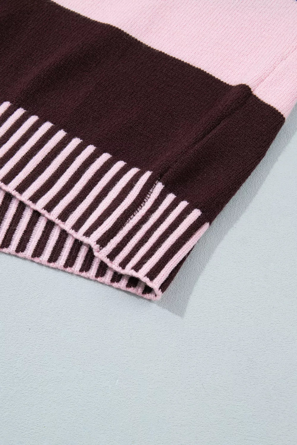 Trendsi Stripe Contrast High Neck Dropped Shoulder Relaxed Sweater -