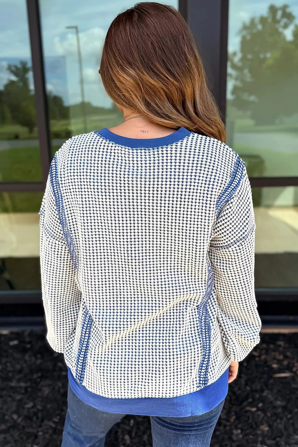 Trendsi Exposed Seam Textured Crew Neck Sweatshirt -