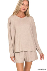 Trendsi Zenana Soft Melange Long Sleeve Tee and Shorts Set -