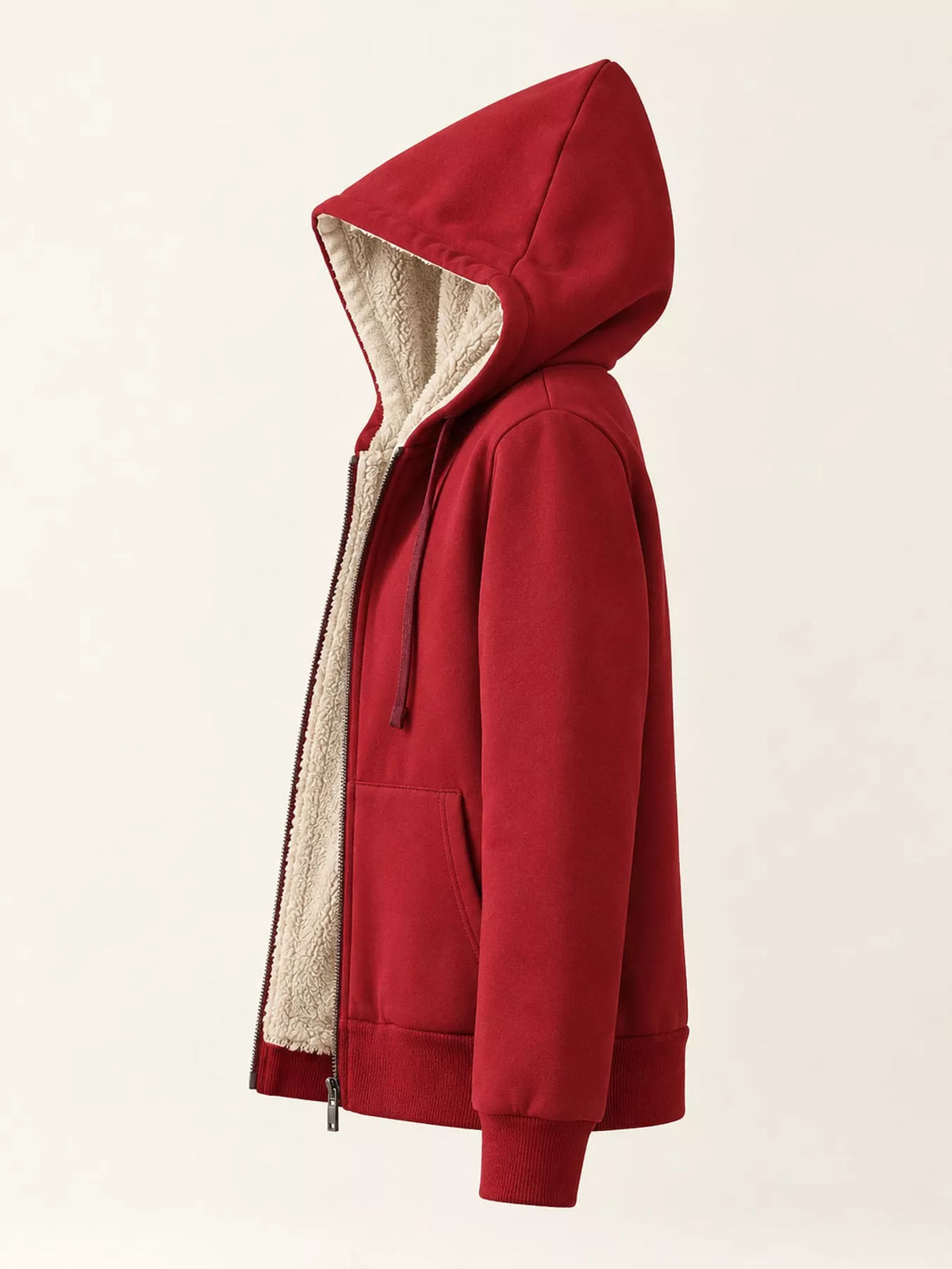 Fleece-Lined Thermal Zip-Up Hoodie in red, side view