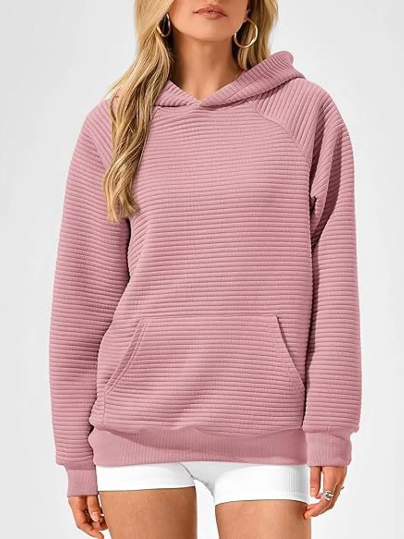 Trendsi Texture Kangaroo Pocket Raglan Sleeve Hoodie -