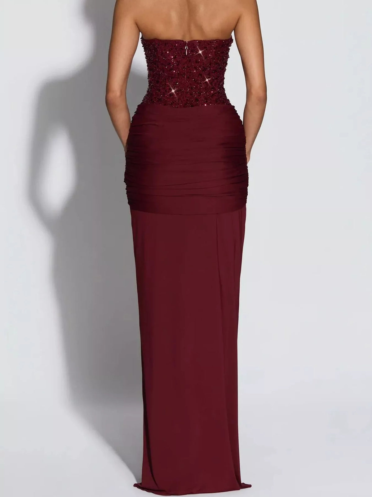 Strapless Sequin Corset Maxi Dress, back view