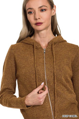 Trendsi Zenana Drawstring Zip Up Hooded Cardigan - Shirts