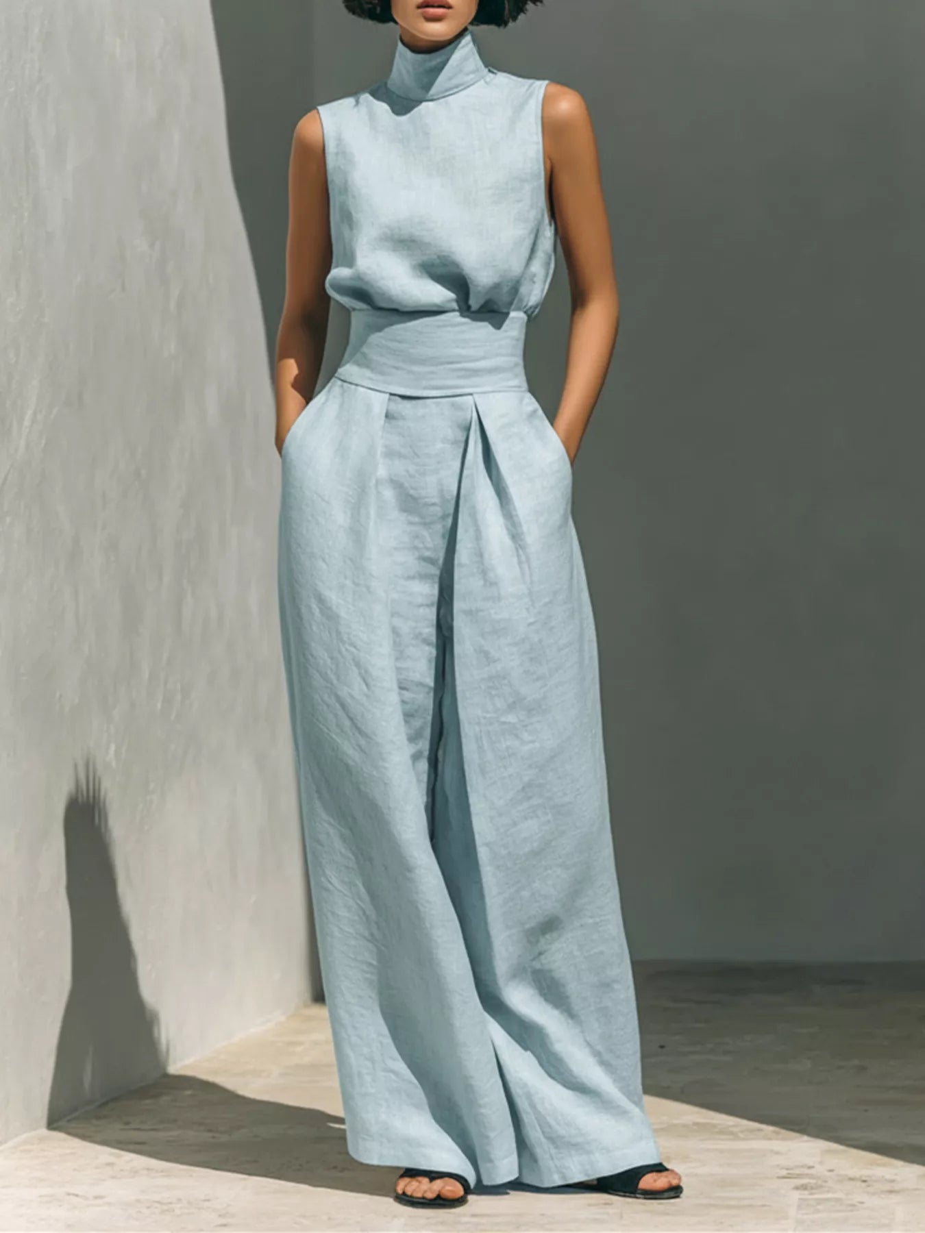 Trendsi Full Size Sleeveless Wide-Leg Jumpsuit with Smocked Waist Plus Size -