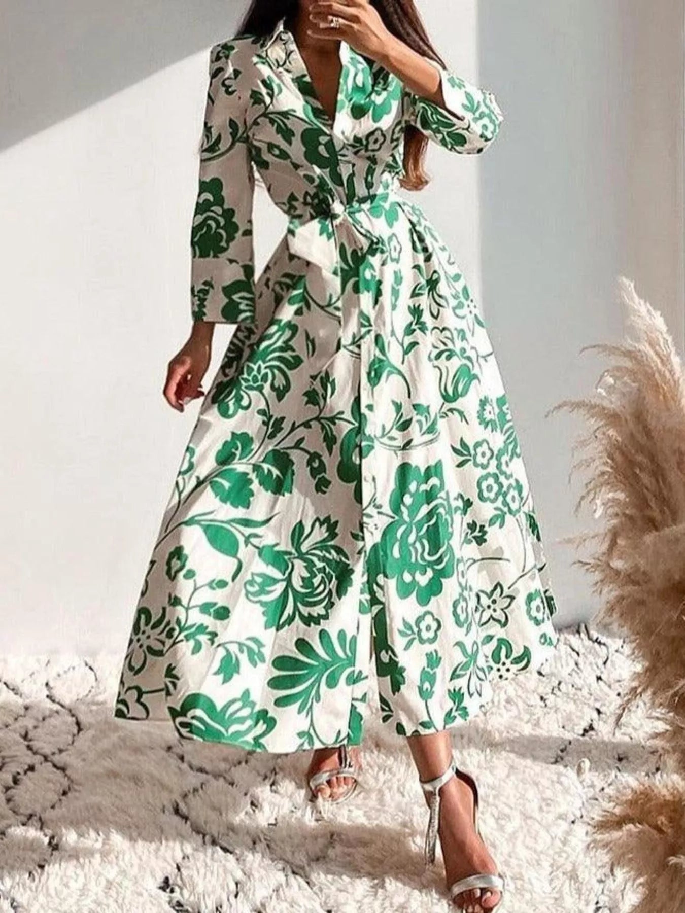 Trendsi Elegant Floral Print Shirt Dress with Belt -