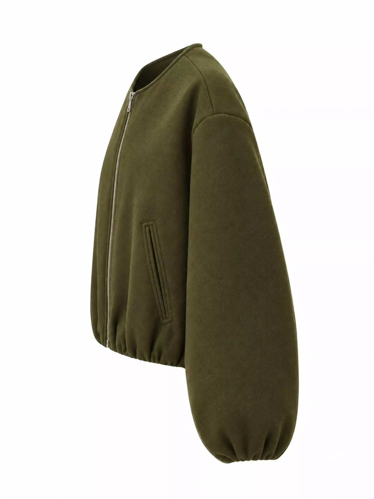 Army Green fleece zip-up cropped jacket