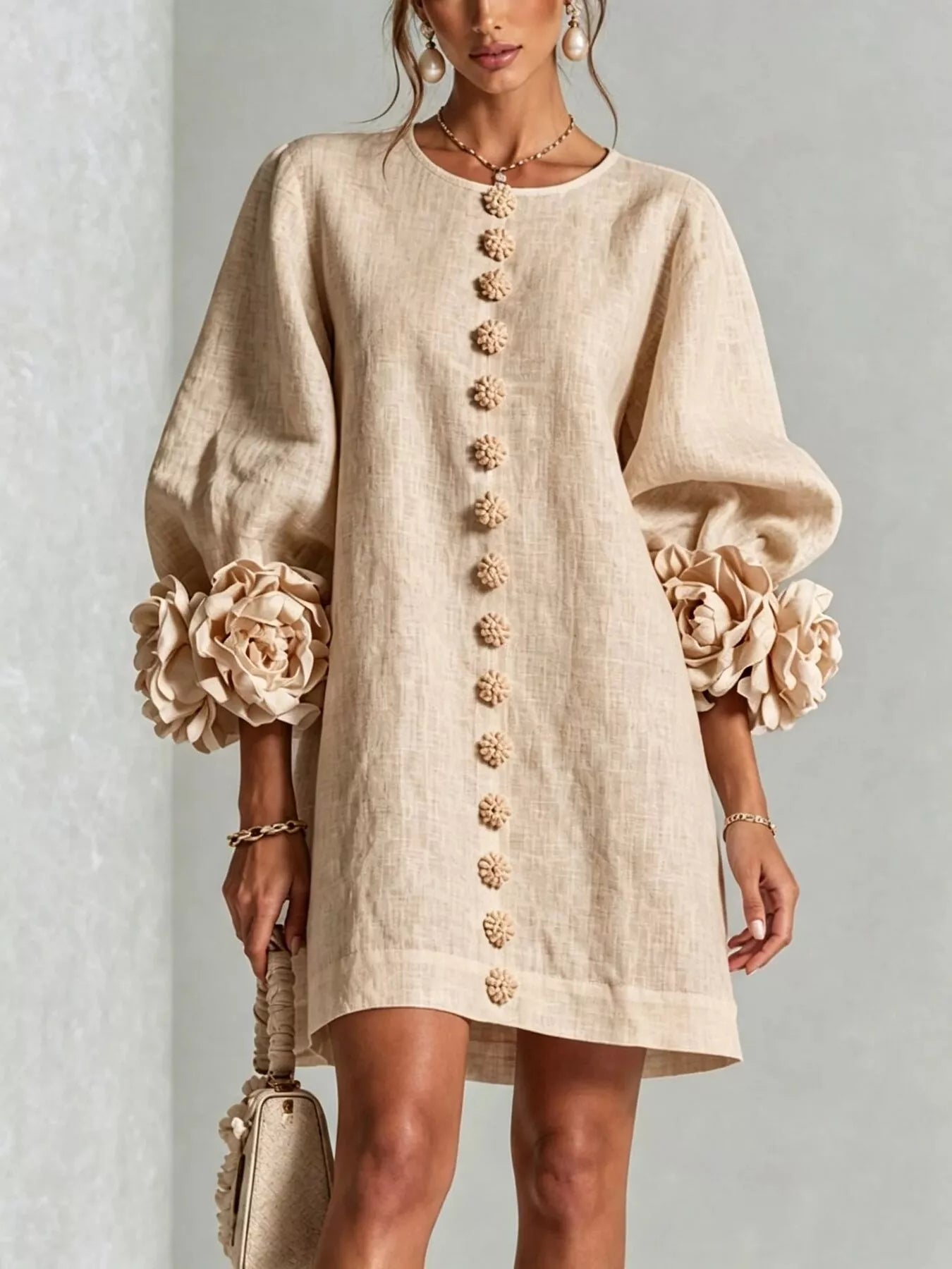 Trendsi 3D Floral 3/4 Sleeve Mini Dress -