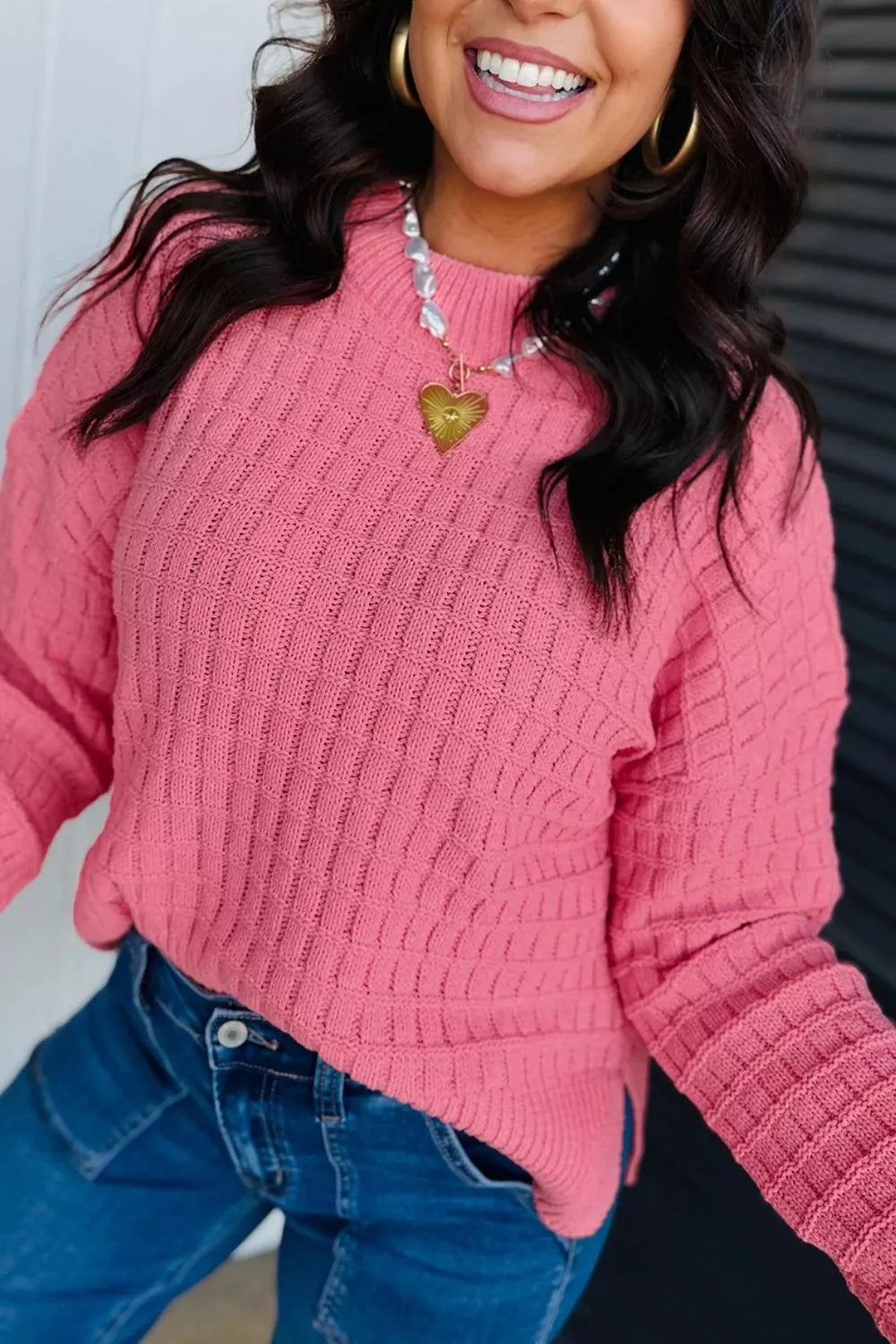 Trendsi Drop Shoulder Long Sleeve Knit Regular Fit Sweater -