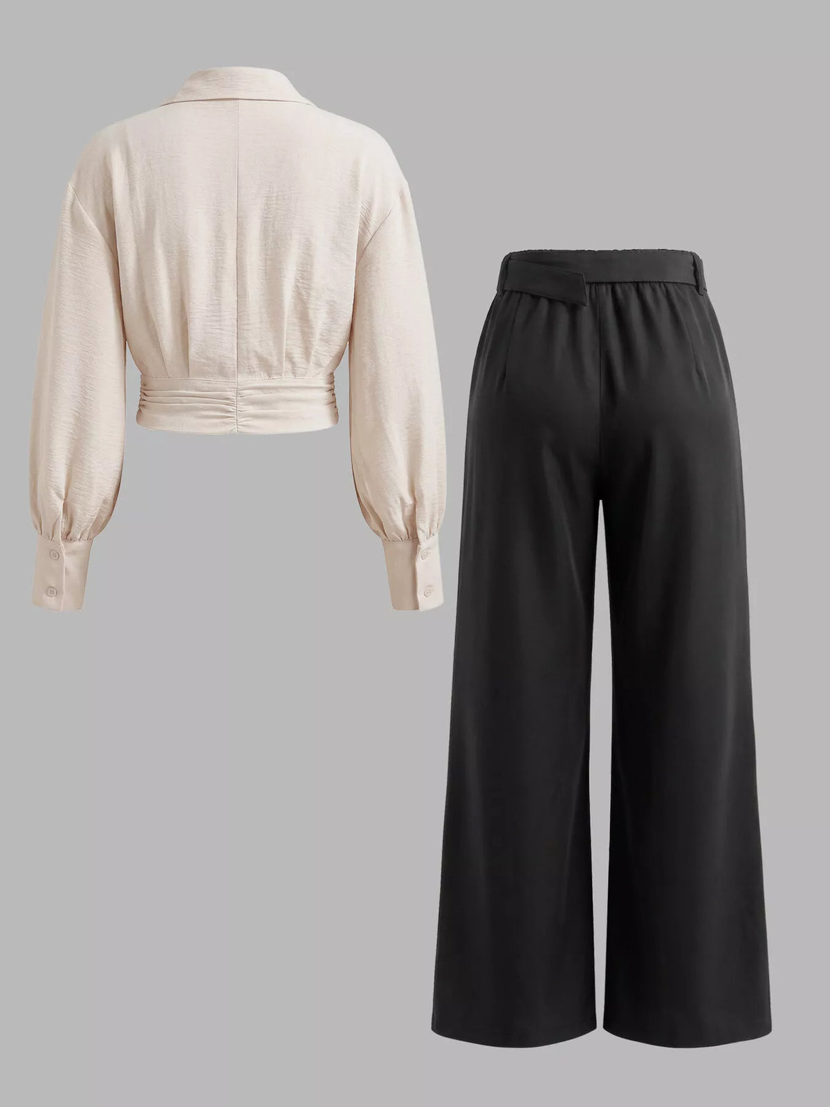 Apricot Tie-Front Shirt and Wide-Leg Pants Set side view