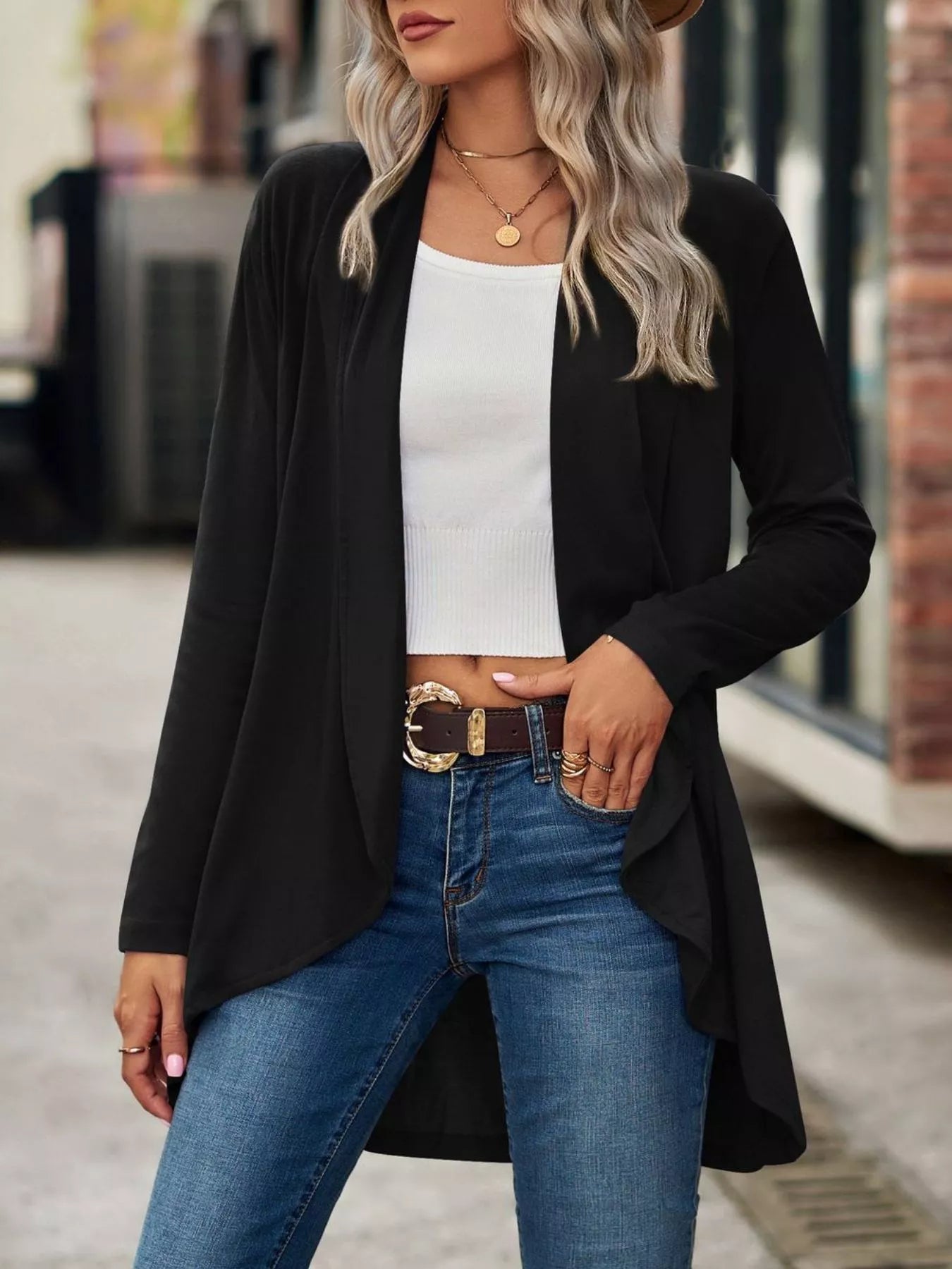 Trendsi Open-Front Dropped Shoulder Cardigan -