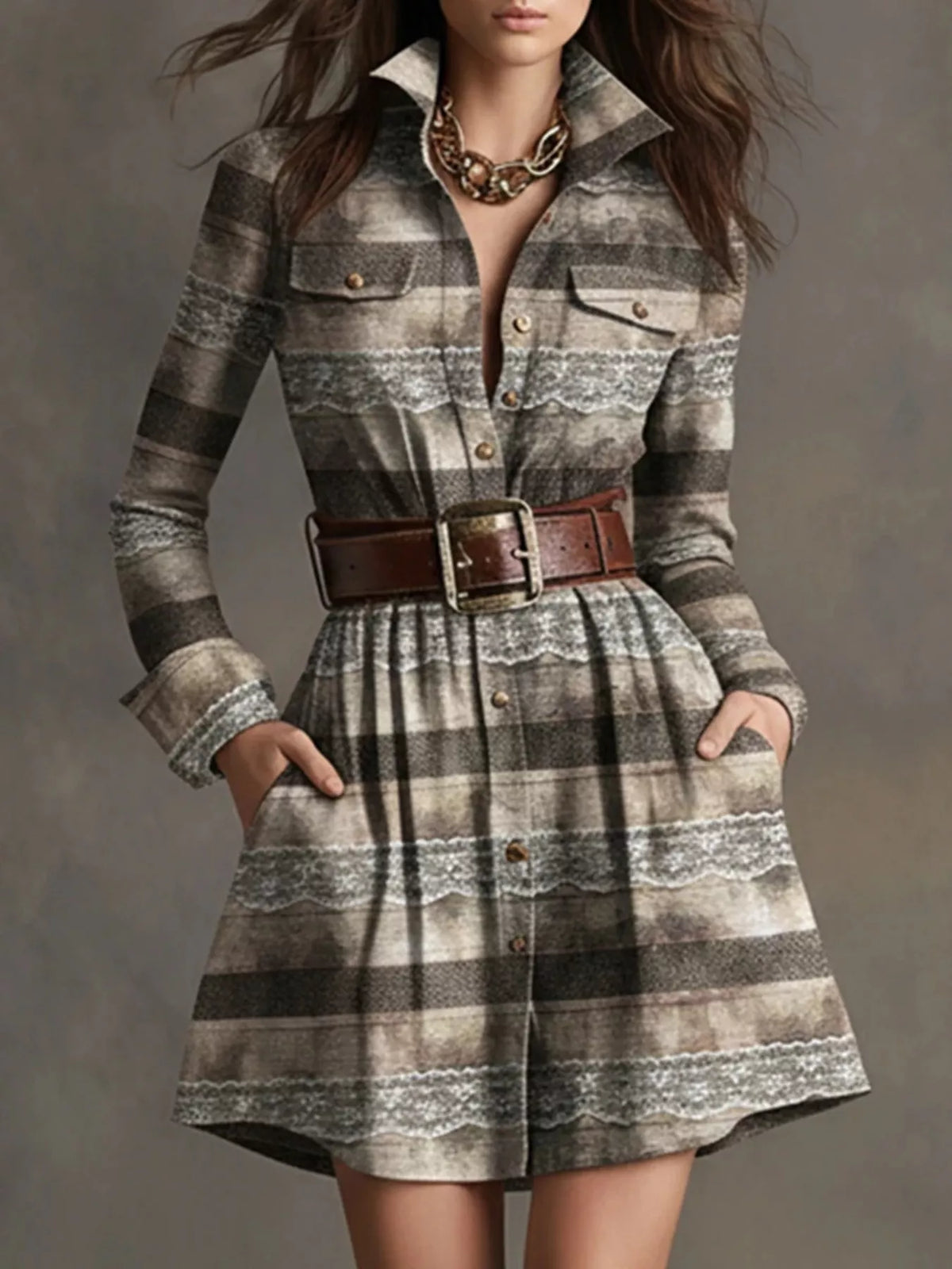 Trendsi Plaid Long Sleeve Shirt Dress -