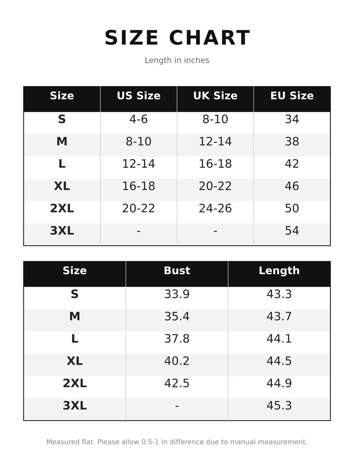 Size chart for women's stand-collar long-sleeve midi dress
