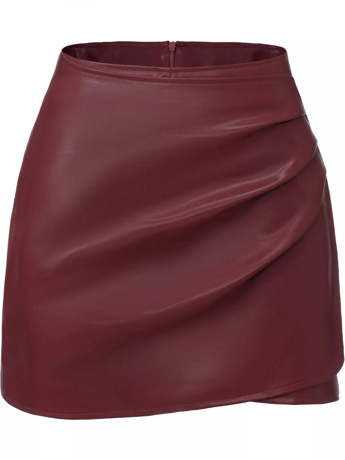 High-Waisted Ruched Faux Leather Skort — garment front