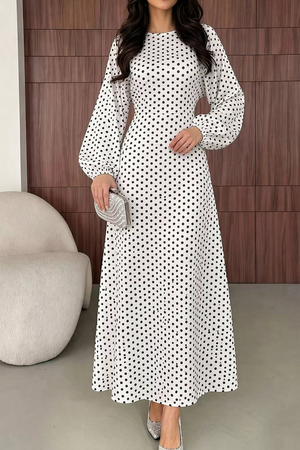 Polka dot long sleeve maxi dress