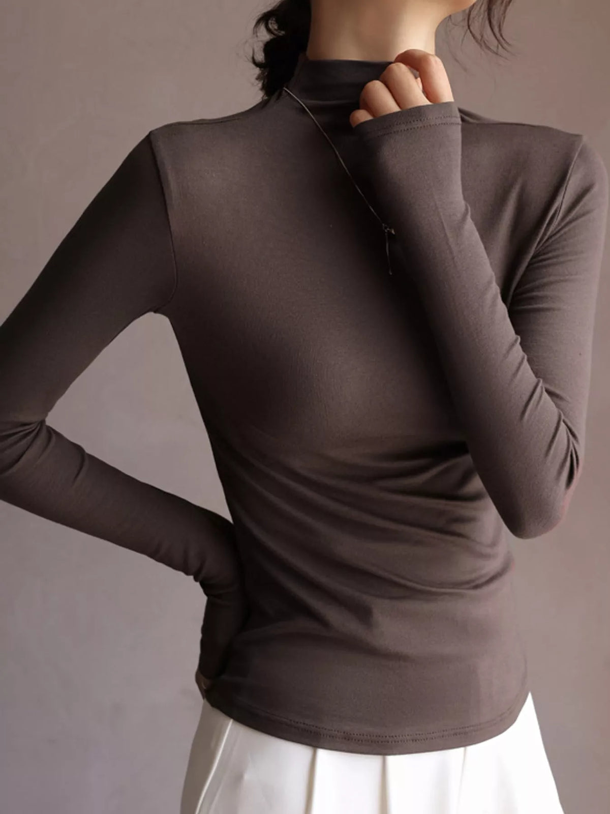 Slim-Fit Mock Neck Long Sleeve T-Shirt — front view
