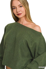 Trendsi Zenana Boat Neck Balloon Sleeve Sweater -