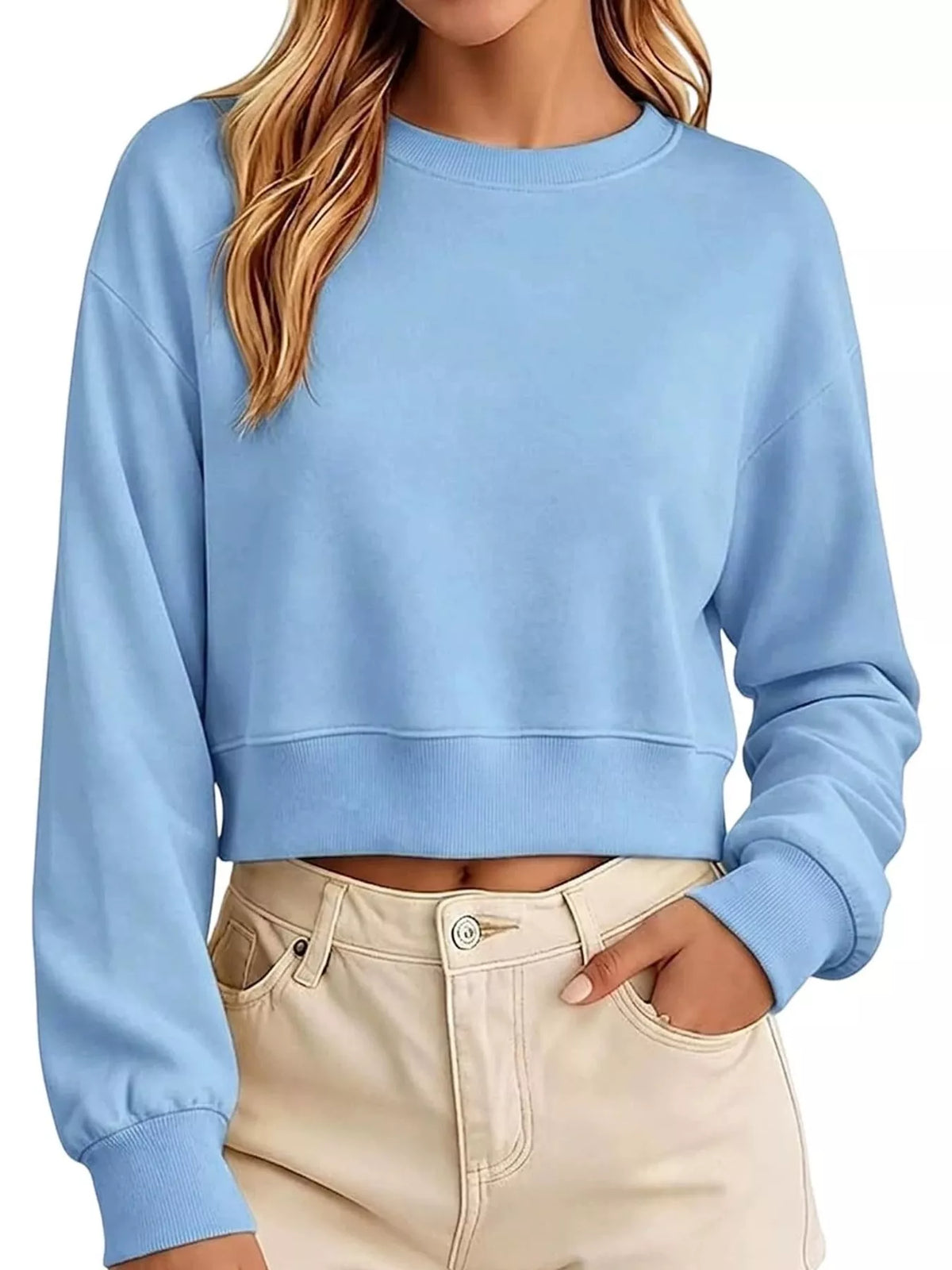 Blue long-sleeve sweatshirt