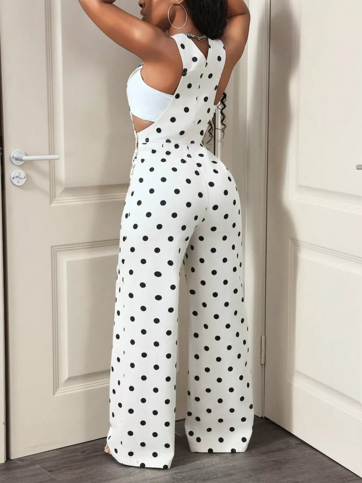 Overalls, white polka dot back