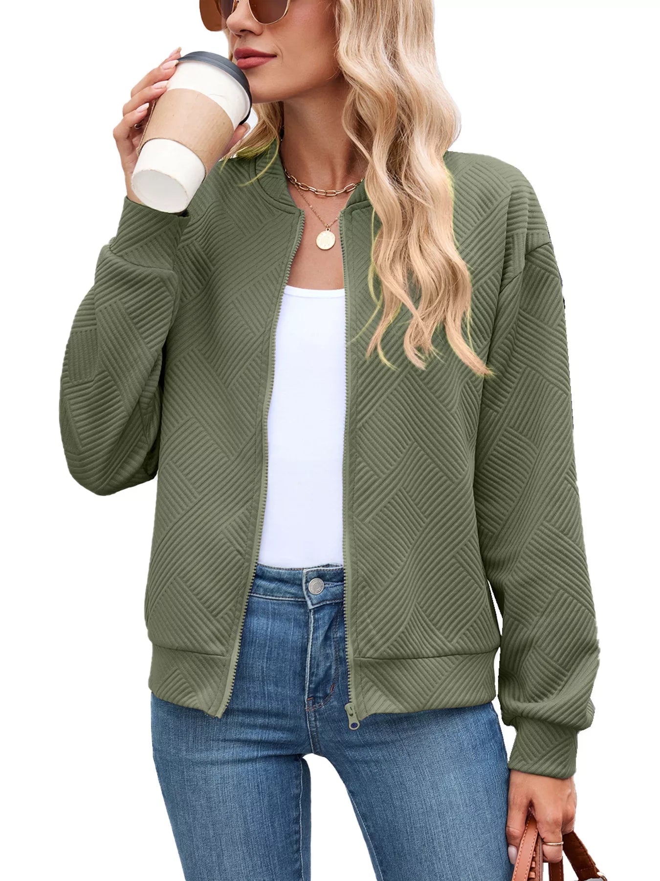 Trendsi Textured Zip Up Jacket -