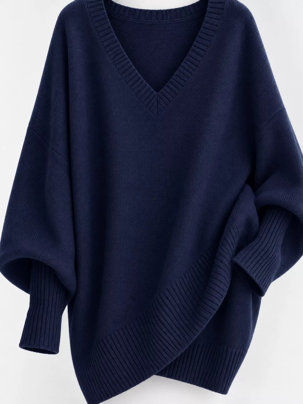Batwing sweater, navy knit detail