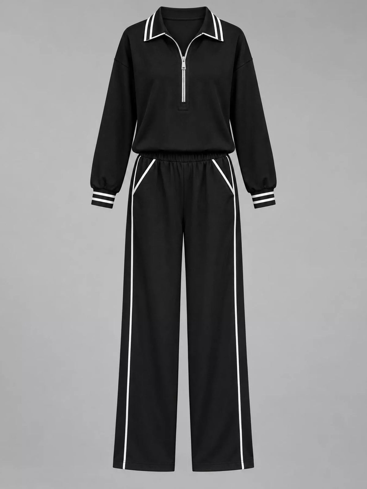 Black striped half zip top and pants set