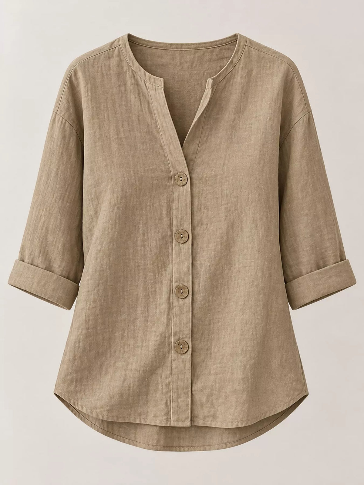 Notched-neck shirt, taupe flat front