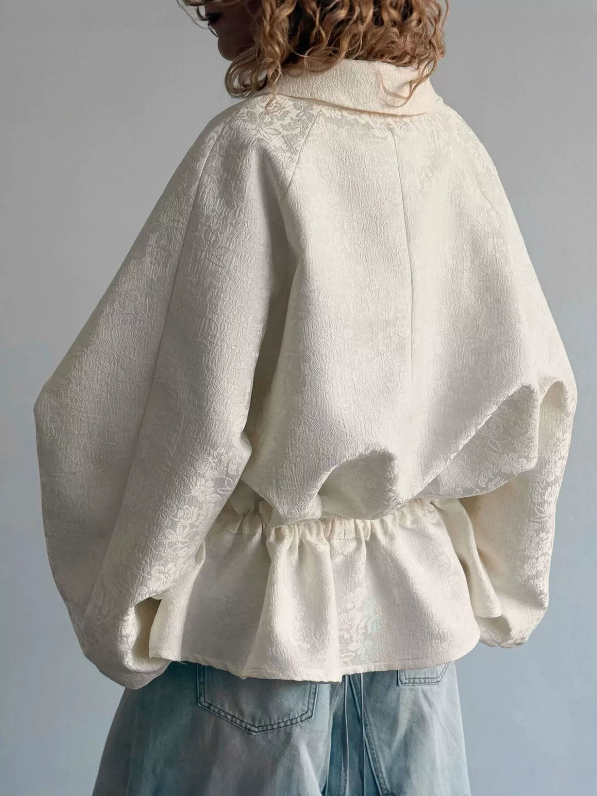Trendsi Jacquard Zip-Up Peplum Jacket -
